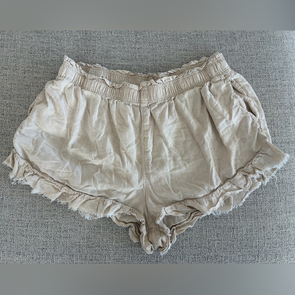 Aerie Women's Linen Blend High Waisted Ruffle Shorts Cream Size XL